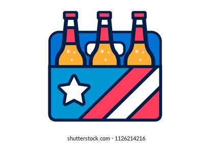 Bottles of light beer with cardboard packaging for the celebration of July 4