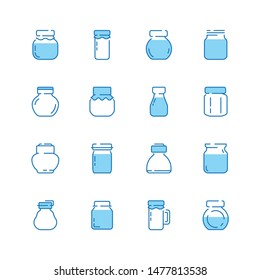 Bottles line icon. Jar packaged with healthy food jam products glass bottles vector symbols