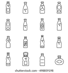 Bottles, line icons set. Bottle with liquid collection, vector linear illustration