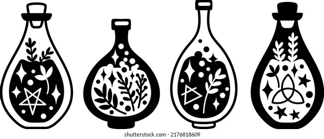 Botellas con poción mágica. Halloween vector clipart