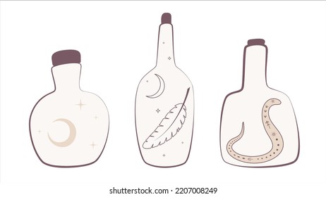 bottles with magic symbols inside