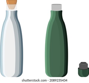 Flaschen mit Milch, Illustration, Vektorgrafik auf weißem Hintergrund.