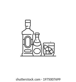 Bottles and mixed drink vector line icon for Gin and Tonic Day on October 19