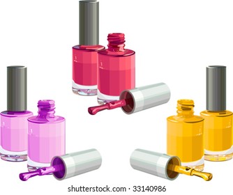 Bottles of  nail polish, isolated on white background. Vector