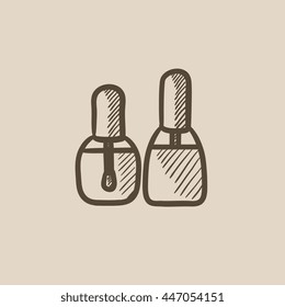 Bottles of nail polish vector sketch icon isolated on background. Hand drawn Bottles of nail polish icon. Bottles of nail polish sketch icon for infographic, website or app.