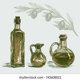 The bottles of the olive oil