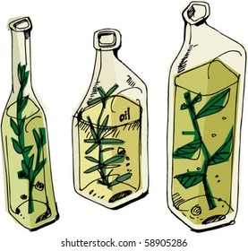 bottles with olive oil - handmade based vector illustration