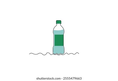 Bottles one line colored continuous drawing. Empty glass and plastic bottles continuous one line illustration, Bottle of water. Line icon on white background.