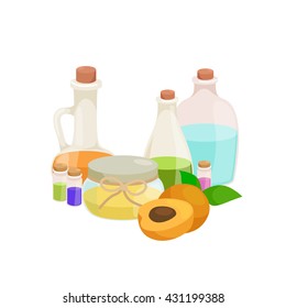 Bottles with organic essential aroma oil vector illustration set