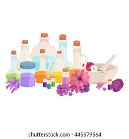 Bottles with organic essential aroma oil and soap bar set