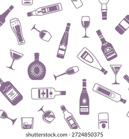 Flaschenmuster. nahtloser Hintergrund mit alkoholischen Getränke Flaschen Silhouetten