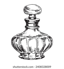 bottles with perfume, vector drawing in sketch style. vintage