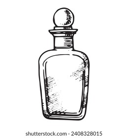 bottles with perfume, vector drawing in sketch style. vintage