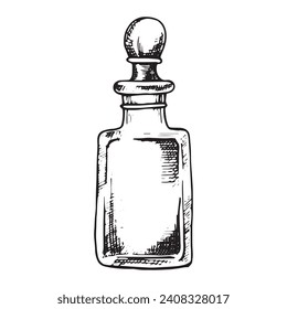 bottles with perfume, vector drawing in sketch style. vintage