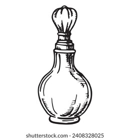 bottles with perfume, vector drawing in sketch style. vintage