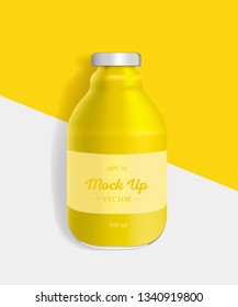 Bottles of pineapple or lemon juice. Vector illustration. Juice bottle mockup.