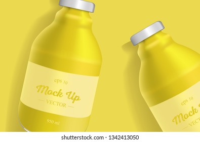Bottles of pineapple or lemon juice. Vector illustration. Juice bottle mockup.
