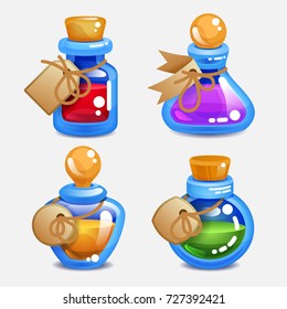Bottles of potion. Halloween elements. Vector illustration.