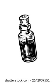 Bottles and potion  Nostrum arcanum  Vintage engraving sketch  Doodle outline  Hand drawing 