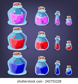 Bottles of potion. Vector illustration.