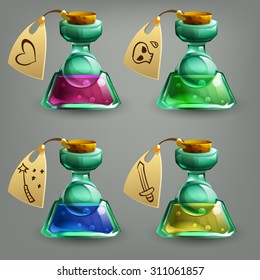 Bottles of potion. Vector illustration.