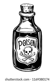 Bottles with potions. Poison. Hand drawn illustration converted to vector.