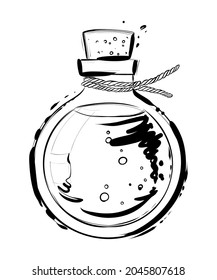 Bottles with potions. Poison or love potion. Vector illustration