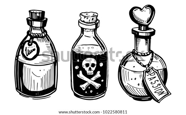 Bottles Potions Poison Love Potion Hand Stock Vector Royalty Free