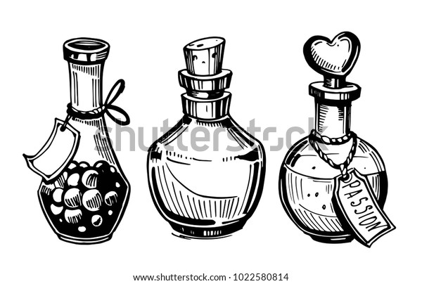 Bottles Potions Poison Love Potion Hand Stock Vector Royalty Free