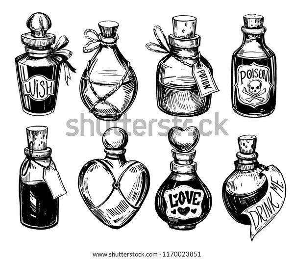 ポーションとボトル 毒と愛のポーション 手描きのイラストをベクター画像に変換 のベクター画像素材 ロイヤリティフリー