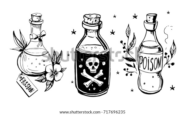 Bottles Potions Poison Love Potion Hand Stock Vector Royalty Free