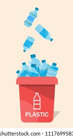 Bottles in a recycling bin,Vector image of water bottles with recycling symbol