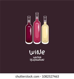 Bottles of red, white and rose wine. Vector illustration. Wine bar logo template, design for wine tasting invitation, menu and wine list.