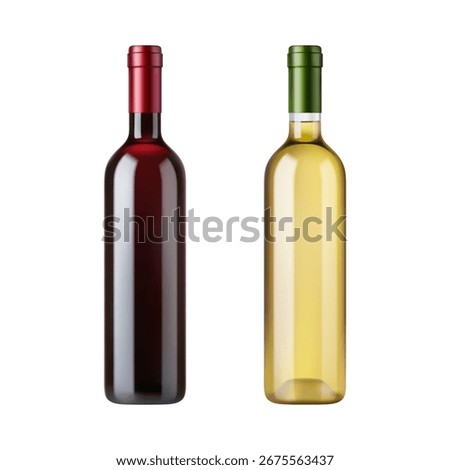 Bottles of red and white wine. Vector in realistic style, isolated set of alcoholic production with no labels, copy space for craft producer. Production and branding of winery, alcohol drink