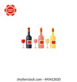 Bottles of Rose, White and Red Wine Icon
