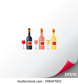 Bottles of Rose, White and Red Wine Icon