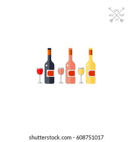 Bottles of Rose, White and Red Wine Icon