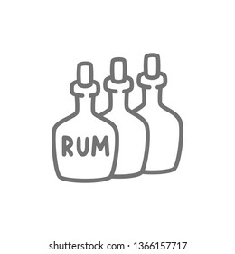 Bottles of rum, alcohol, drink container line icon.