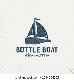 Bottles with sailboats. Hand drawn on a white background, an inspirational logo. Hand-drawn monochrome black sketch design illustration. - Vector