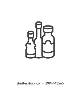 Bottles of sauce line icon. linear style sign for mobile concept and web design. Snack sauces outline vector icon. Symbol, logo illustration. Vector graphics
