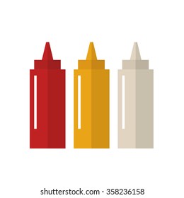 bottles of sauces. ketchup, mustard and mayonnaise. vector illustration