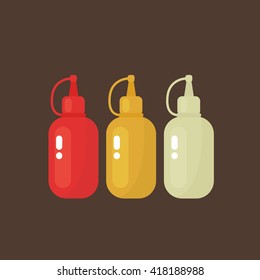 bottles of sauces. ketchup, mustard and mayonnaise. vector illustration