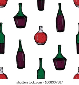 Bottles - seamless pattern with color bottles on the white background