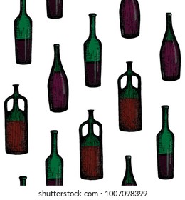 Bottles - seamless pattern with green bottles on the white background