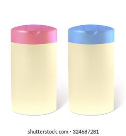 Bottles of shampoo or lotion.  
Illustration contains gradient mesh.