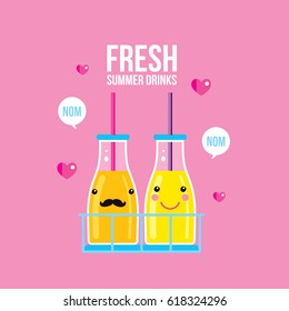 Bottles of smoothie and juice Fresh summer drink 