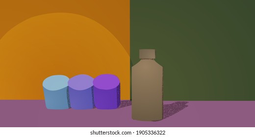 botellas y algunas formas tridimensionales. diseños vectoriales simples, para promoción de productos o diseño de pared. páginas web, afiches o tarjetas de felicitación. Fácil de usar y personalizar.