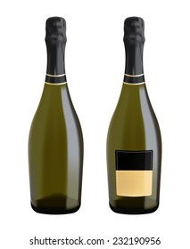 Bottles Of Sparkling Wine, Champagne, Prosecco - Vector Drawing Isolated