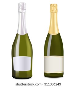 Bottles Of Sparkling Wine, Champagne, Prosecco. Vector Illustration Isolated On White Background