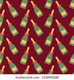 Bottles of Sparkling wines. Champagne hand drawn colorful Vector seamless Pattern. Wallpaper, background, wrapping paper template
